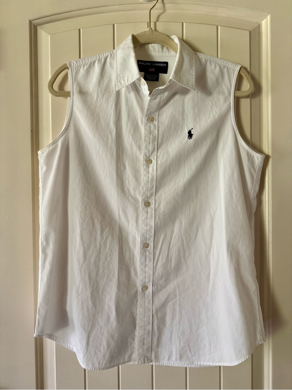 Vintage Ralph Lauren White Sleeveless Button-Down Shirt 1990's 100% Cotton